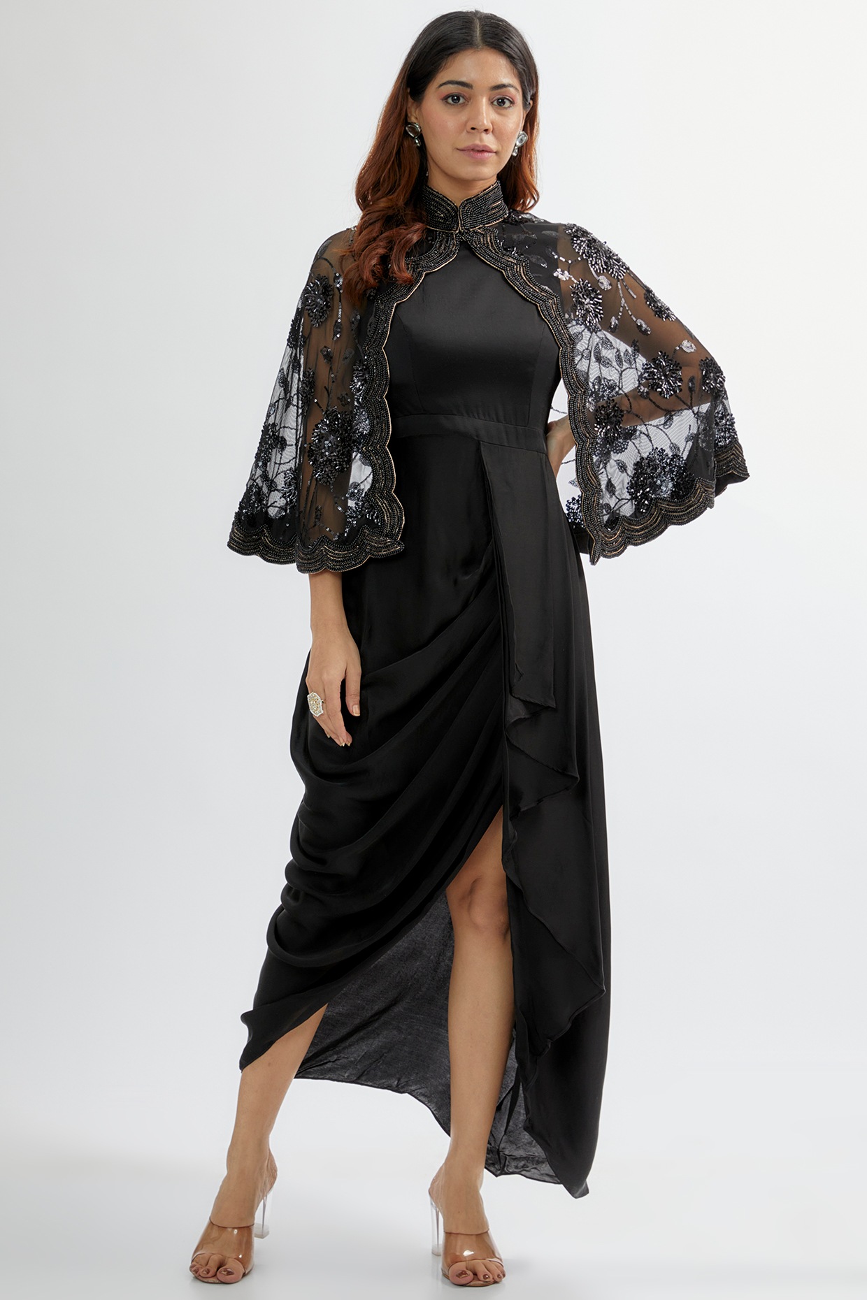Buy Lafayette 148 New York Sleeveless Crepe Cape Overlay Gown - Black At  40% Off | Editorialist